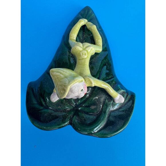 Vintage Cali Crown Wall Pocket Elf on Leaf Mid Century California Pottery 7" - Picture 3 of 9